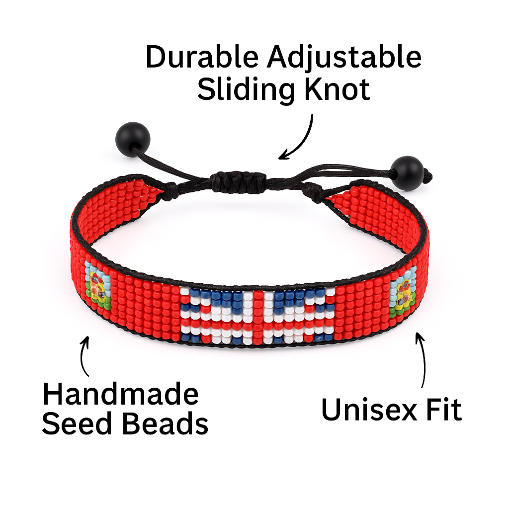 Bermuda Flag Bracelet:  Handmade, Adjustable Beaded Wristband
