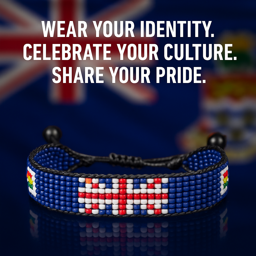 Cayman Islands Flag Bracelet: Handmade, Adjustable Beaded String Wristband
