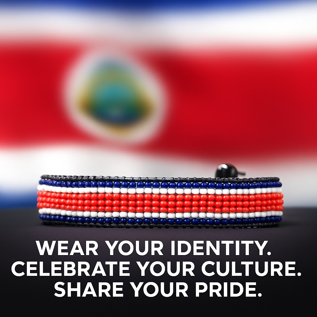 Costa Rica Flag Bracelet: Handmade Bracelet with Adjustable Beaded Wristband