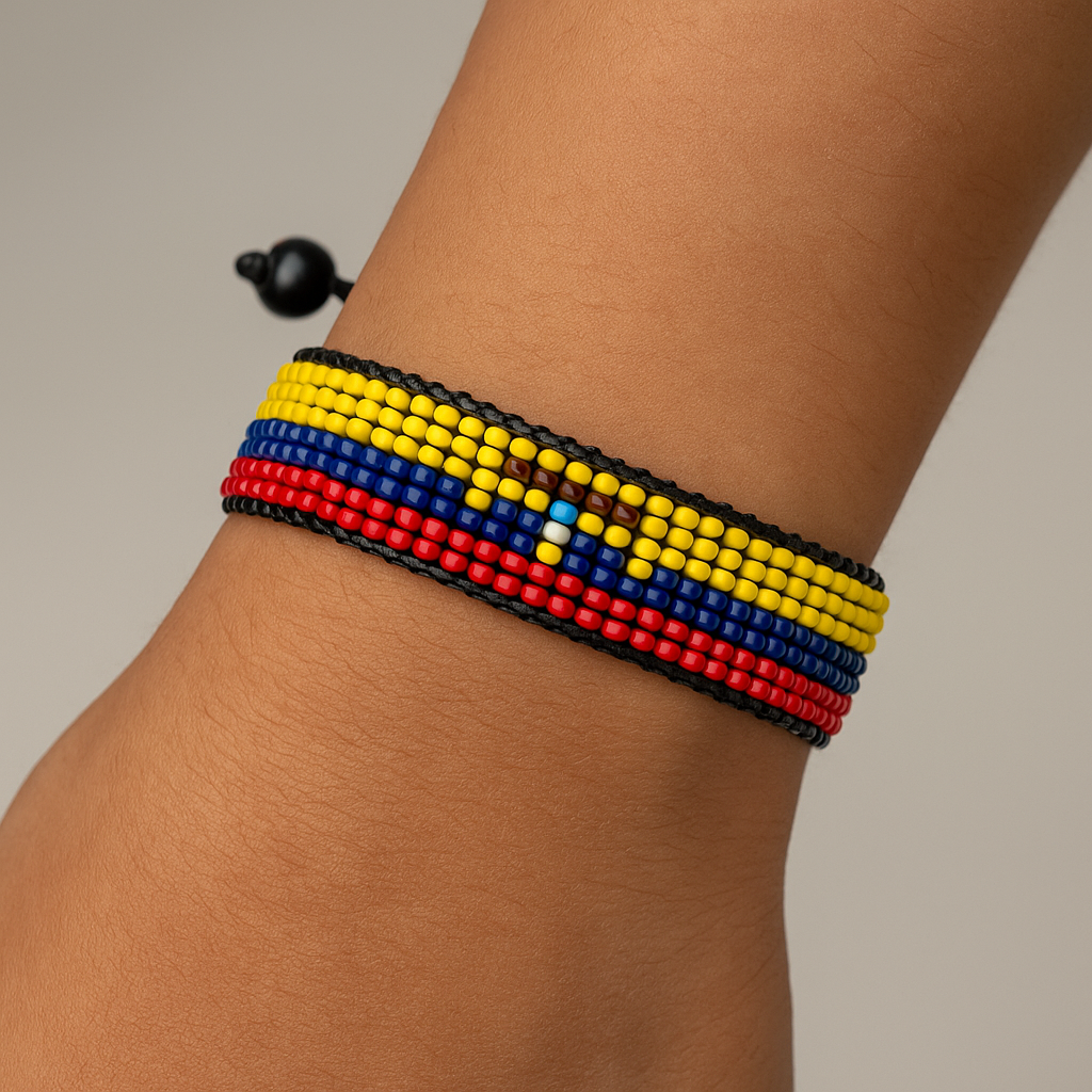 Ecuador Flag Bracelet: Handmade Adjustable Beaded Wristband