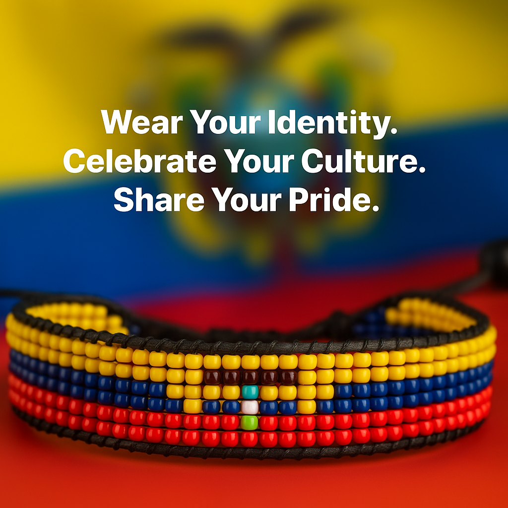 Ecuador Flag Bracelet: Handmade Adjustable Beaded Wristband