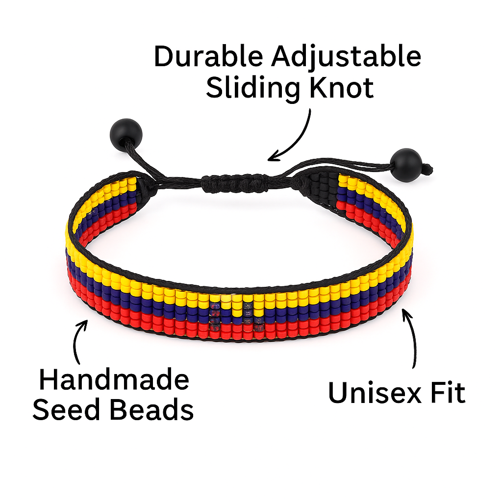 Ecuador Flag Bracelet: Handmade Adjustable Beaded Wristband