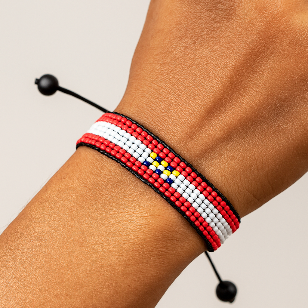 French Polynesia Flag Bracelet: Handmade Bracelet, Adjustable Beaded Wristband