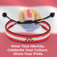 French Polynesia Flag Bracelet: Handmade Bracelet, Adjustable Beaded Wristband