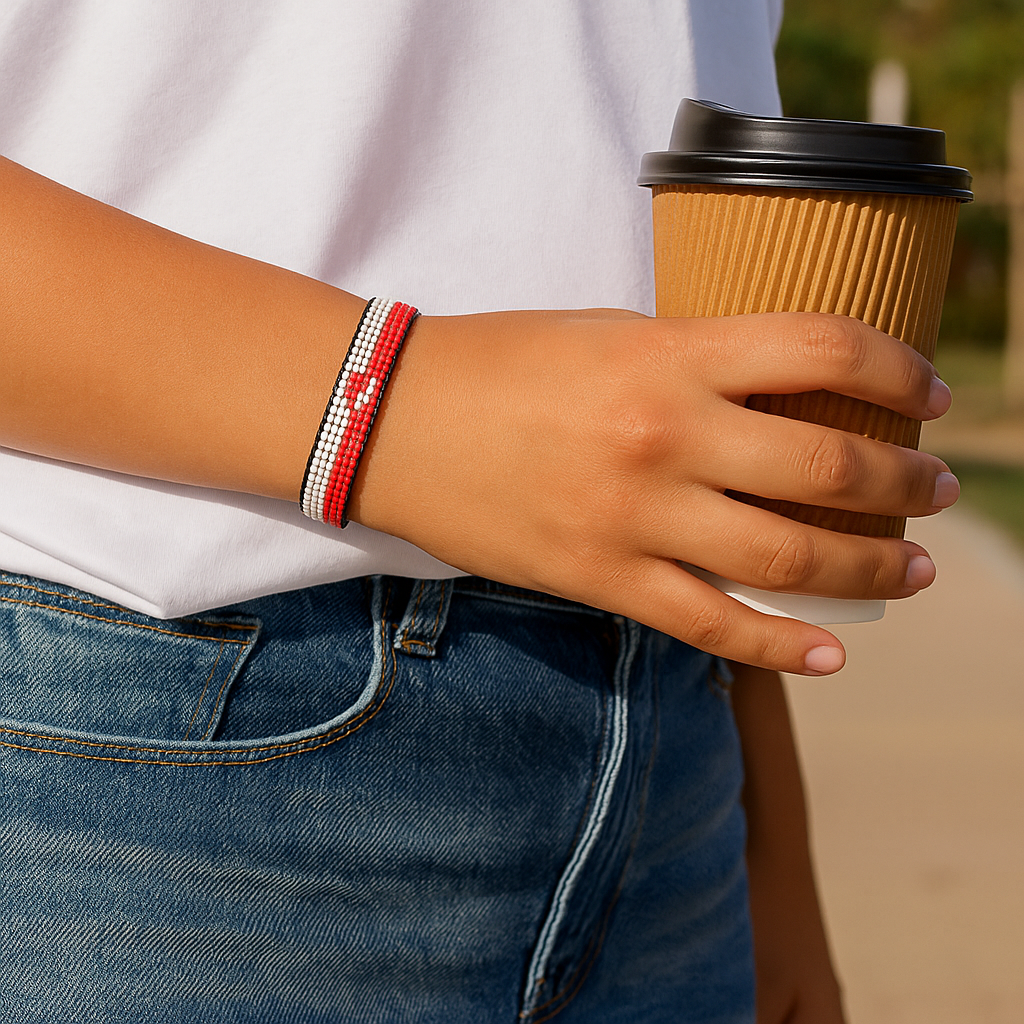 Greenland Flag Bracelet: Handmade Bracelet, Adjustable Beaded Wristband