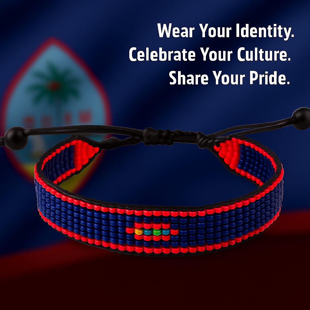 Guam Flag Bracelet: Handmade Bracelet, Adjustable Beaded Wristband
