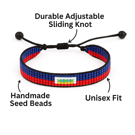 Haiti Flag Bracelet: Handmade Bracelet, Adjustable Beaded Wristband