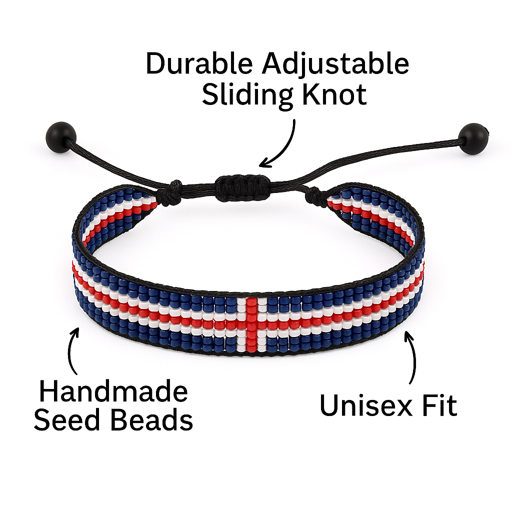 Iceland Flag Bracelet, Adjustable, Boho Style Rope Bracelet for Women, Men