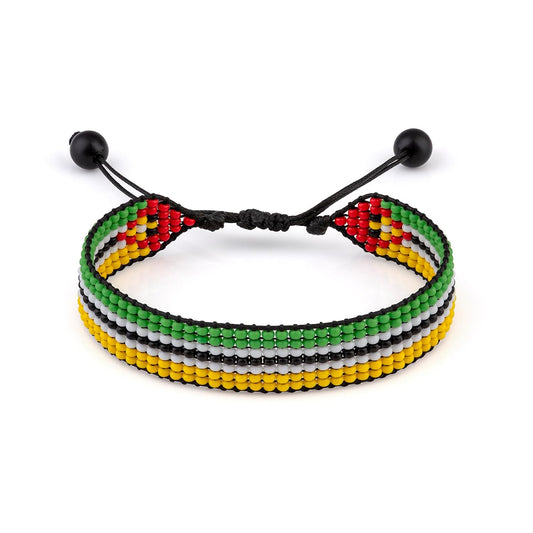 Mozambique Flag Beaded Bracelet, Adjustable, Boho Style Rope Bracelet for Women, Men