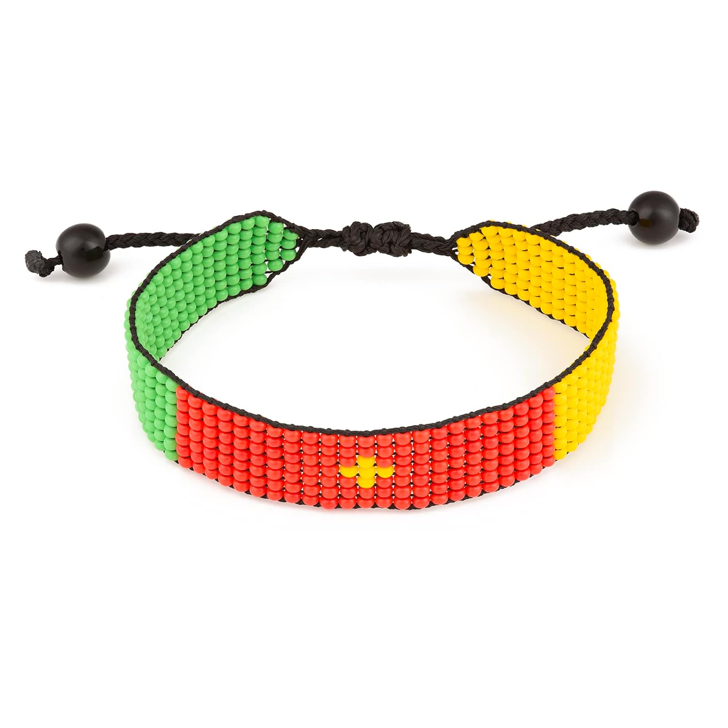 Cameroon Flag Bracelet: Handmade Bracelet, Adjustable Beaded Boho-Style Rope Bangle with Patriotic Design