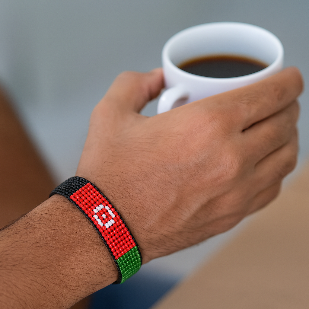 Afghanistan Flag Bracelet: Handmade, Adjustable Beaded Wristband