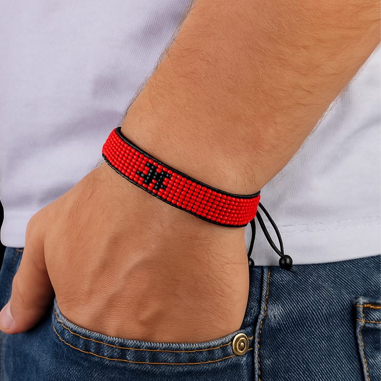 Albania Flag Bracelet: Handmade, Adjustable Beaded Wristband