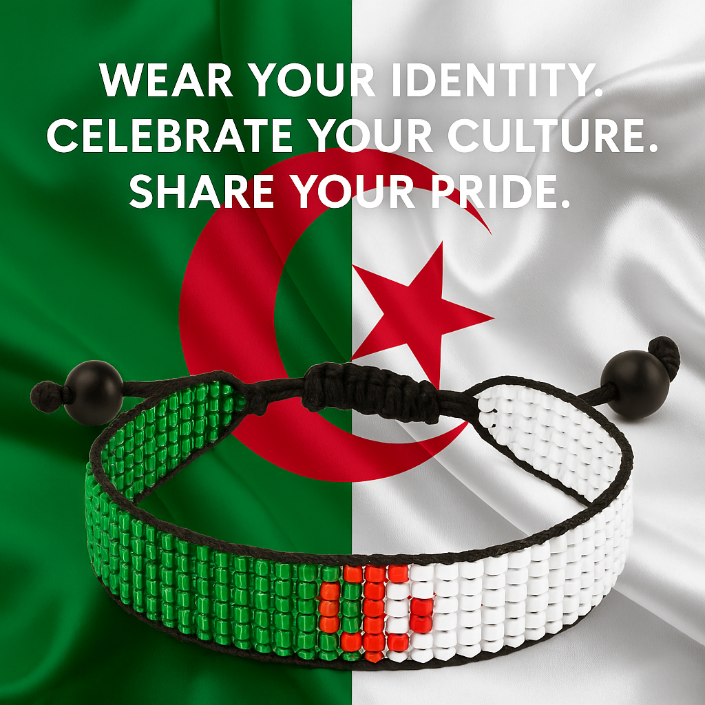Algeria Flag Bracelet: Handmade Adjustable Beaded Wristband