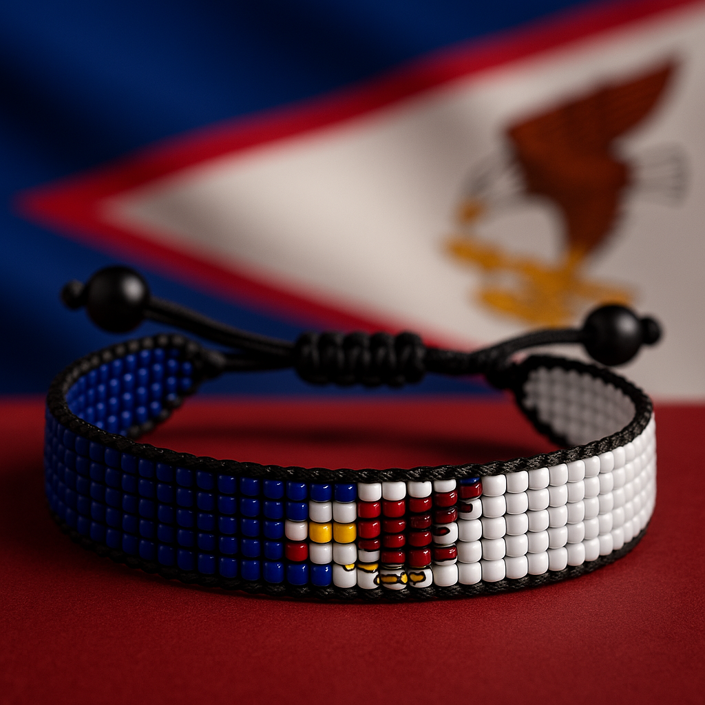 American Samoa Flag Bracelet: Handmade Adjustable Beaded Wristband