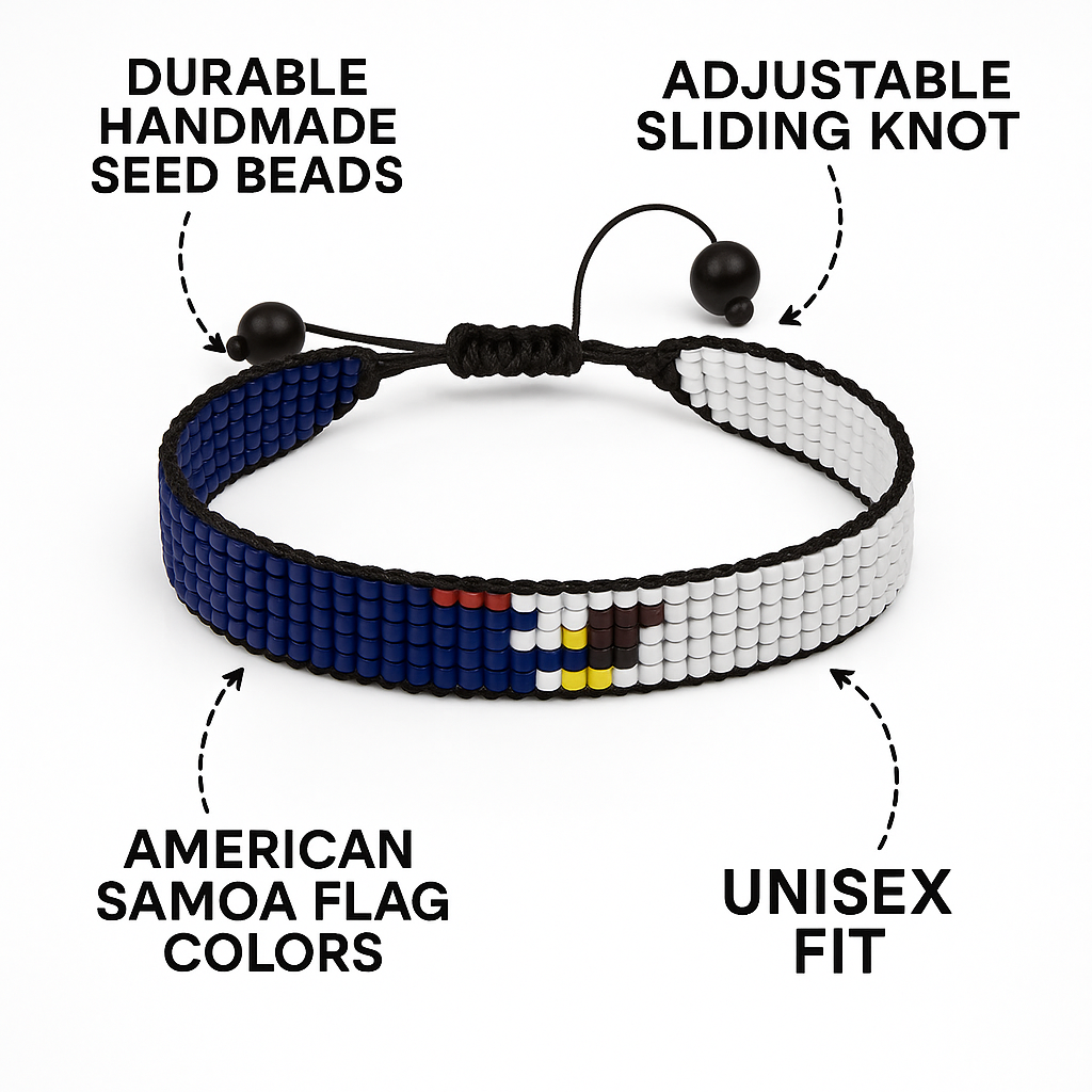 American Samoa Flag Bracelet: Handmade Adjustable Beaded Wristband