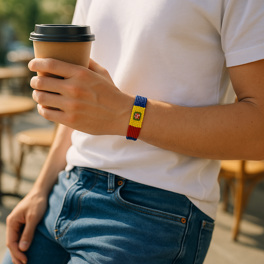 Andorra Flag Bracelet: Handmade Adjustable Beaded Wristband