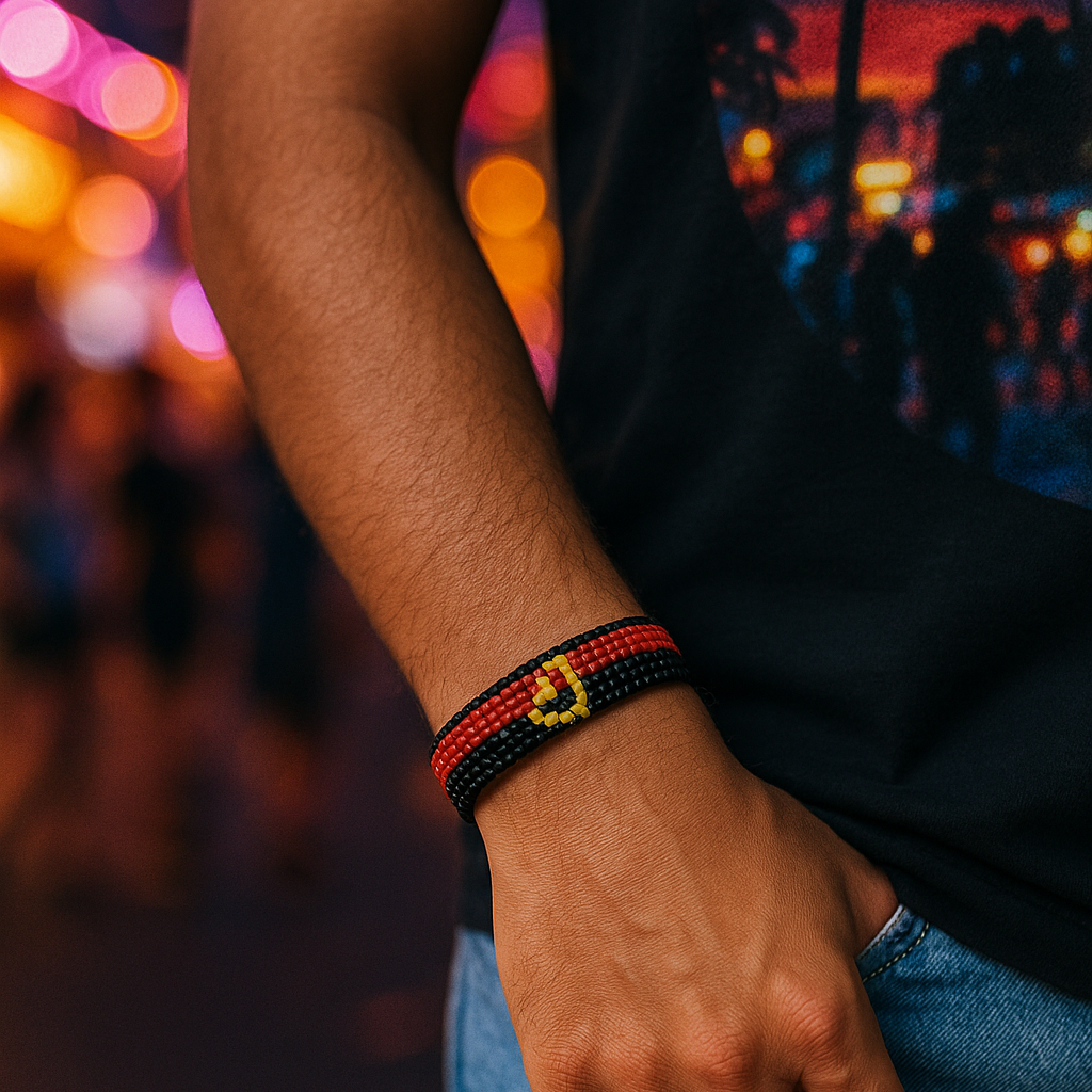 Angola Flag Bracelet: Handmade Adjustable Beaded Wristband