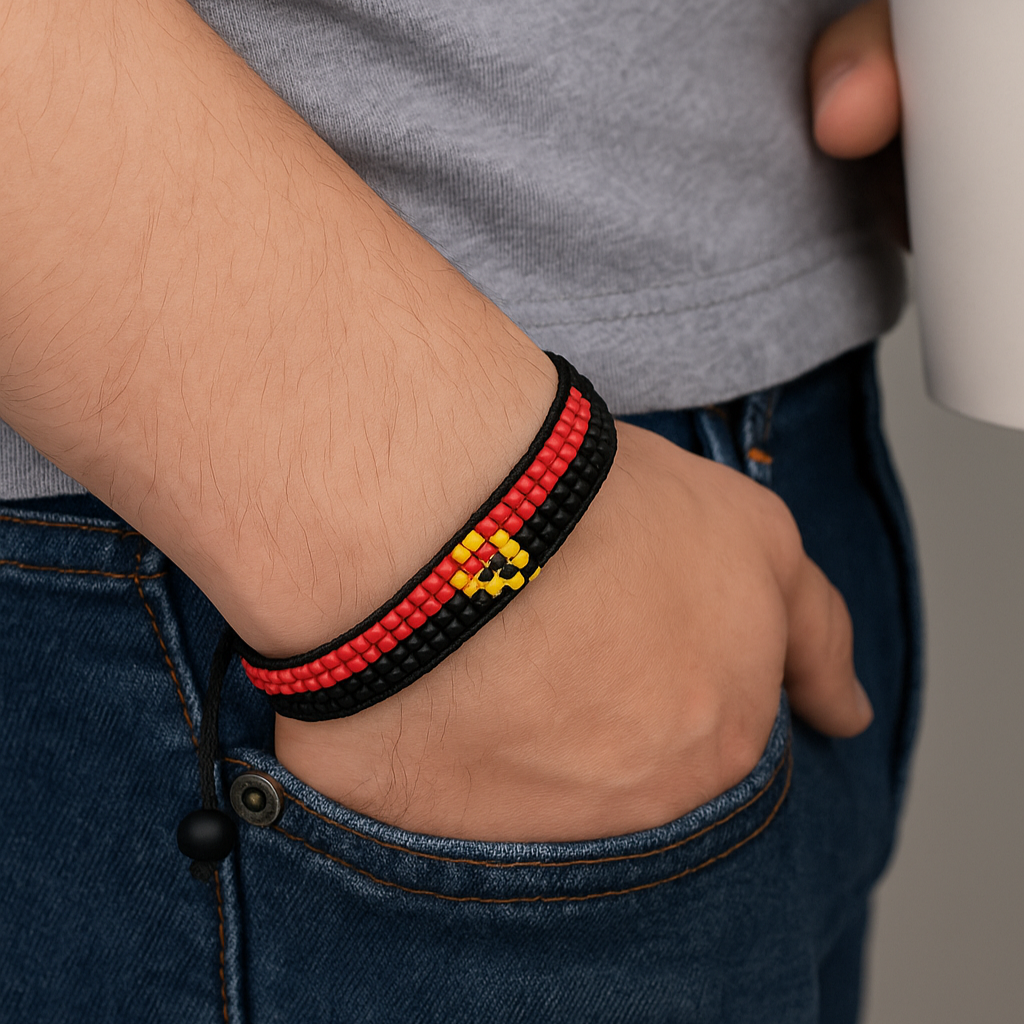 Angola Flag Bracelet: Handmade Adjustable Beaded Wristband