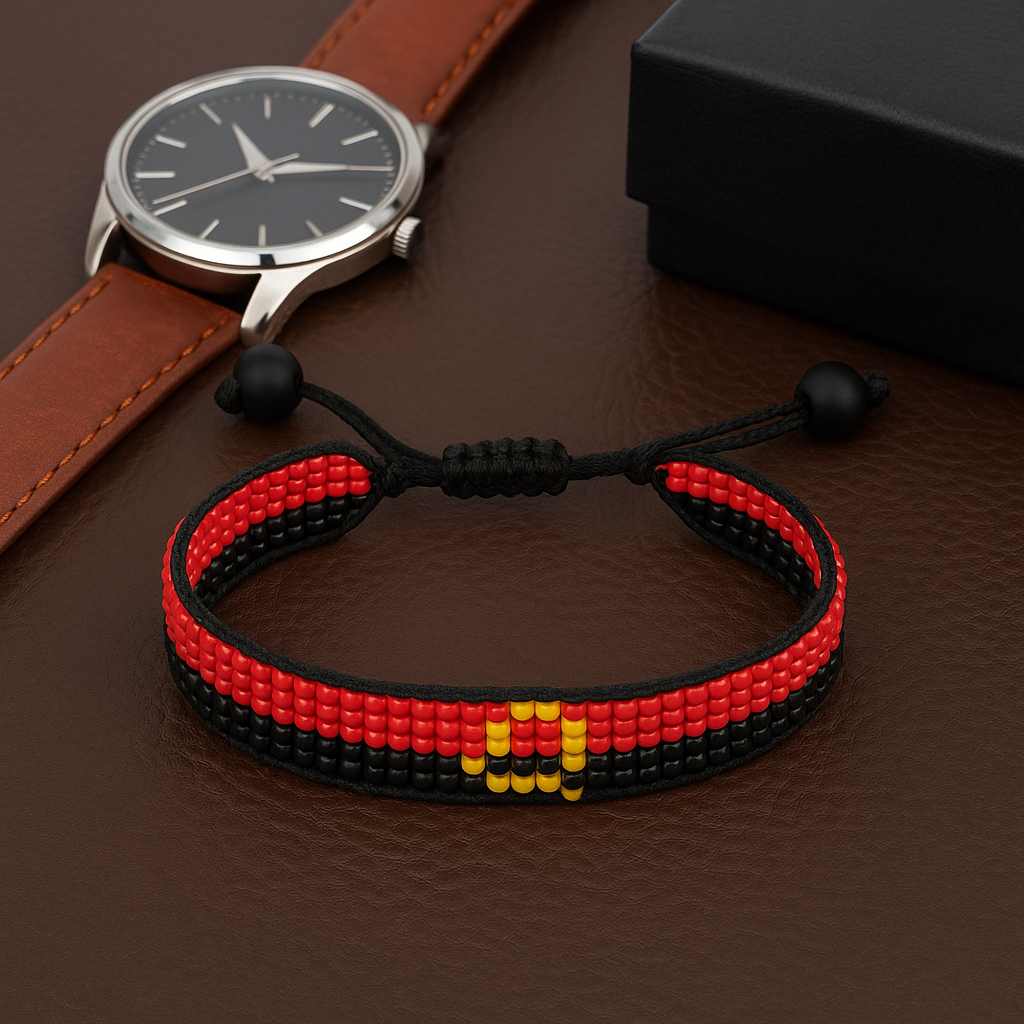 Angola Flag Bracelet: Handmade Adjustable Beaded Wristband