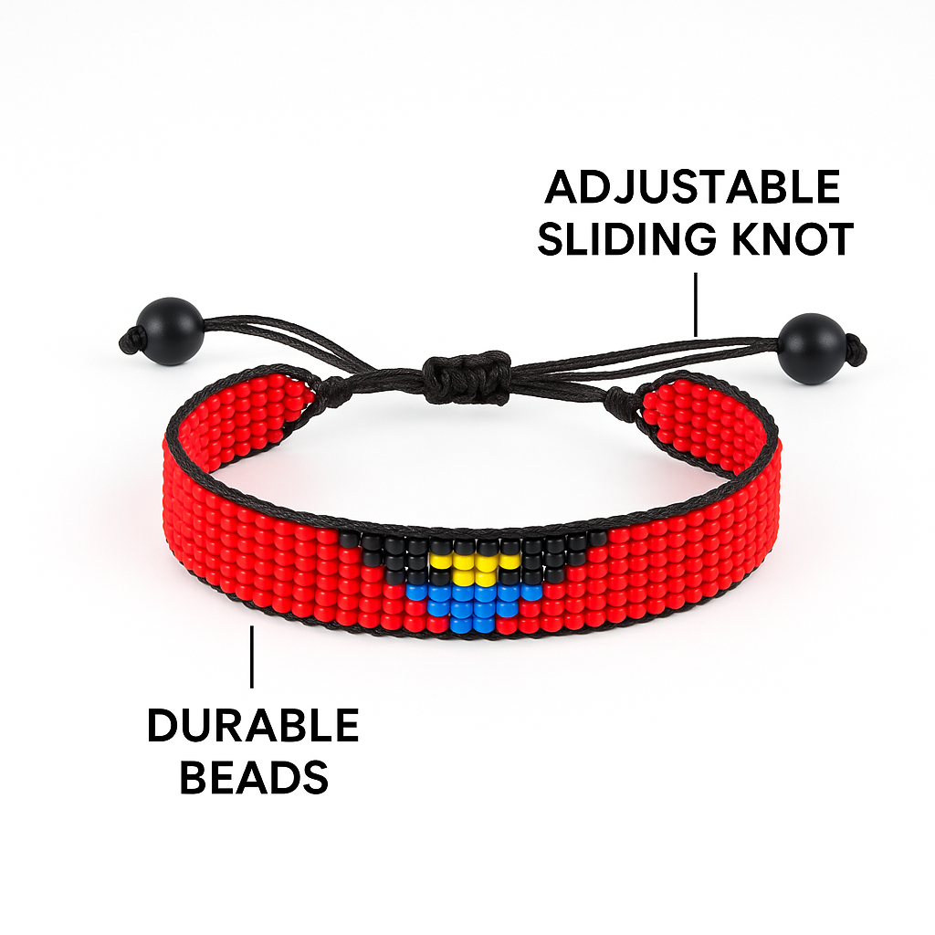 Antigua and Barbuda Flag Bracelet: Handmade Adjustable Beaded Wristband