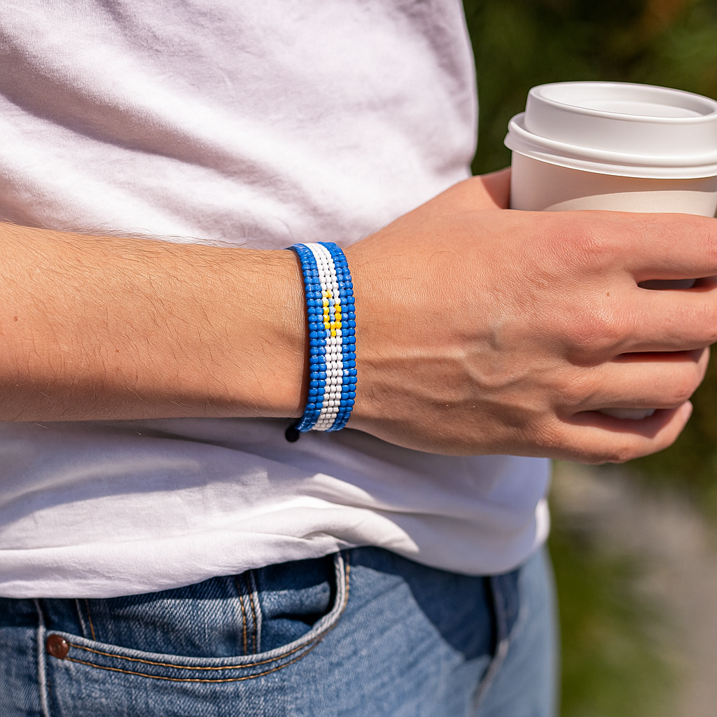 Argentina Flag Bracelet: Handmade, Adjustable Beaded Wristband