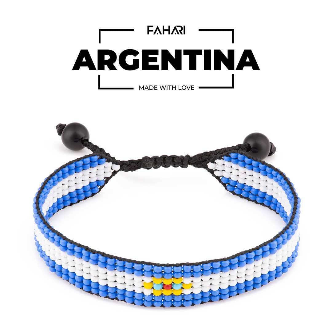 Argentina Flag Bracelet: Handmade, Adjustable Beaded Wristband