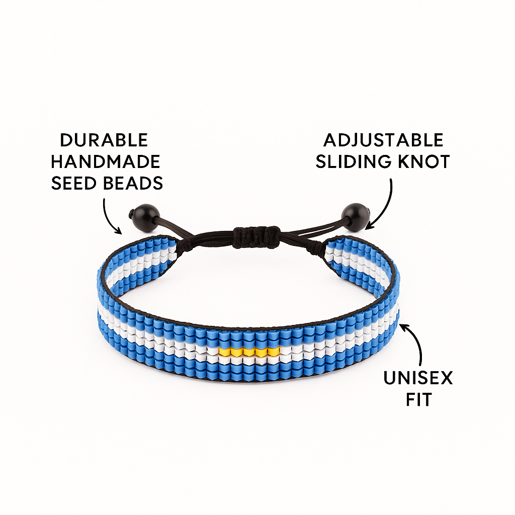 Argentina Flag Bracelet: Handmade, Adjustable Beaded Wristband