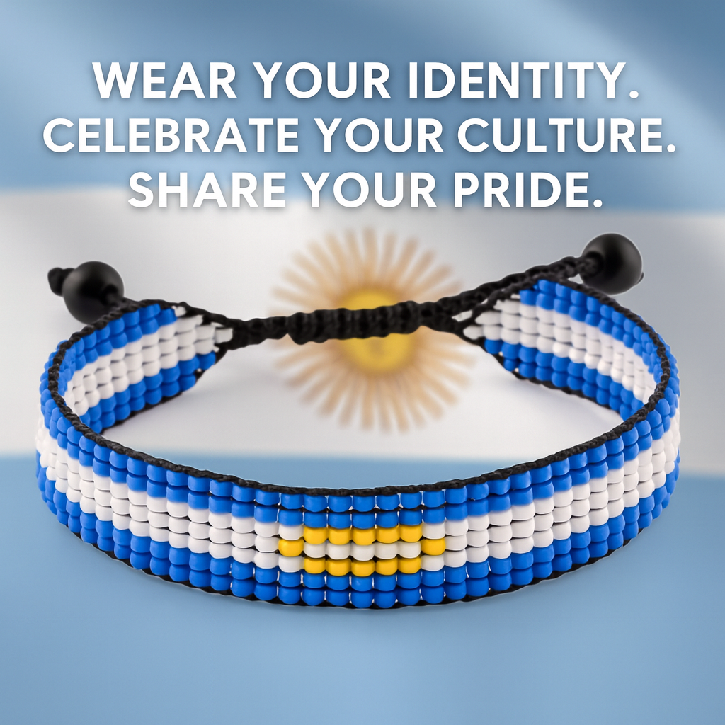 Argentina Flag Bracelet: Handmade, Adjustable Beaded Wristband
