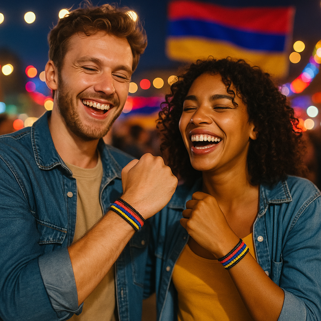 Armenia Flag Bracelet: Handmade, Adjustable String Beaded Wristband