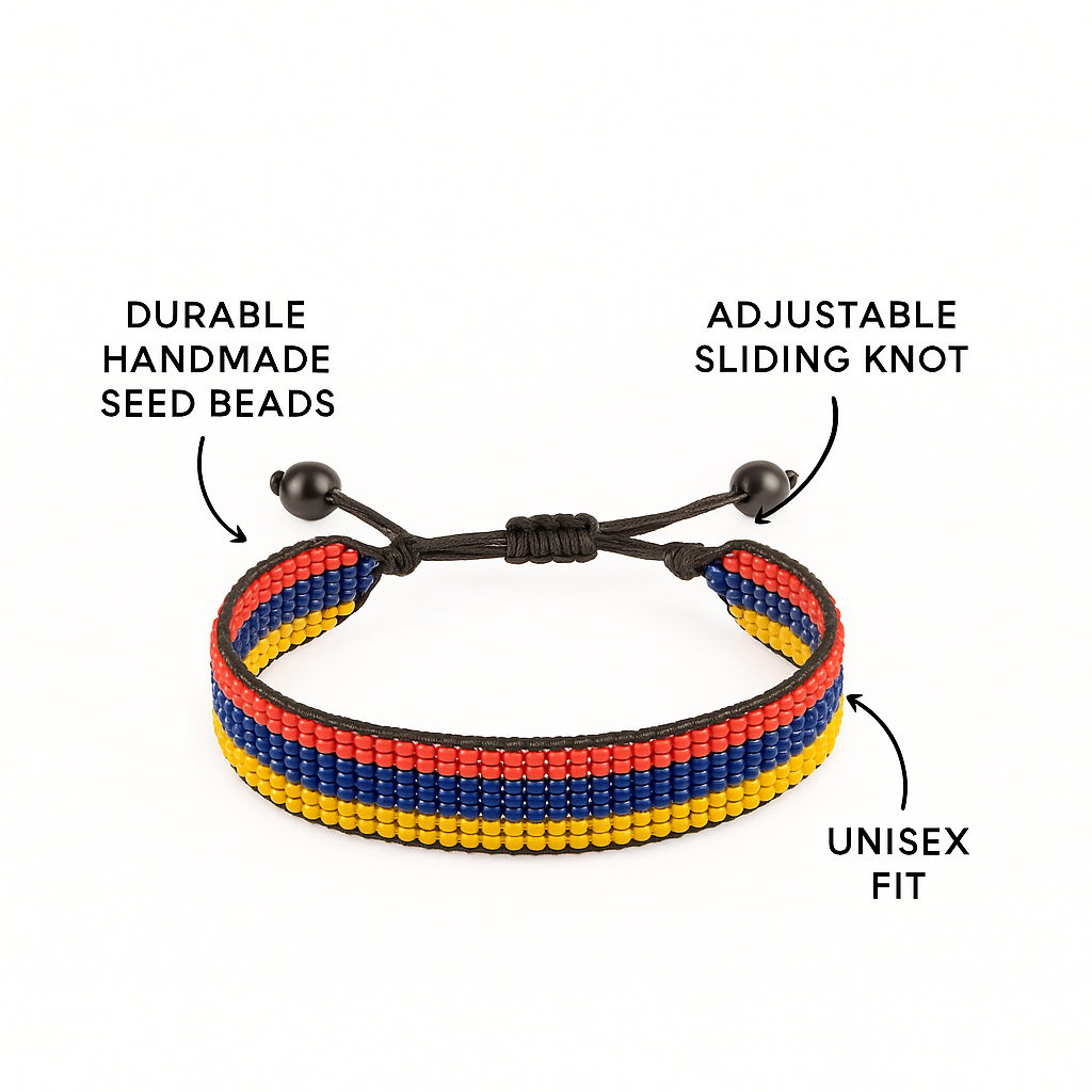 Armenia Flag Bracelet: Handmade, Adjustable String Beaded Wristband