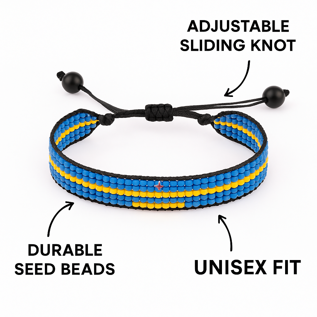 Aruba Flag Bracelet: Handmade, Adjustable String Beaded Wristband