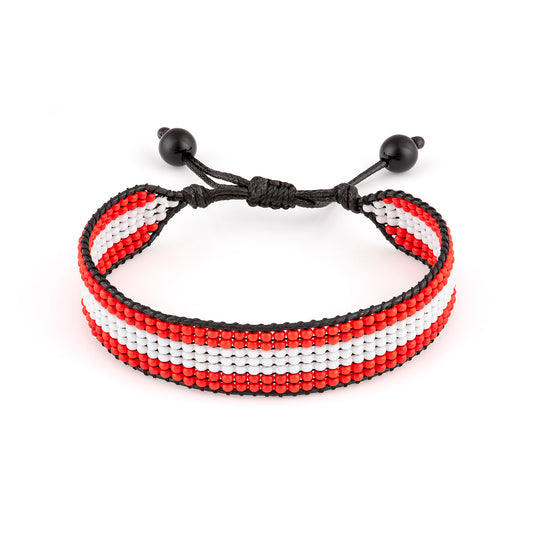 Austria Flag Bracelet: Handmade Bracelet, Adjustable Beaded Boho-Style Rope Bracelet with Patriotic Design