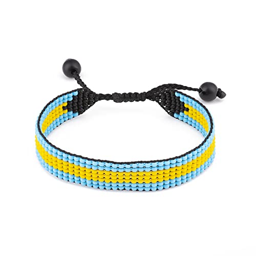 Bahamas Flag Bracelet: Handmade Bracelet, Adjustable Beaded Boho-Style Rope Bangle with Patriotic Design