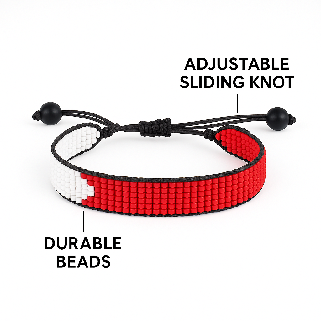 Bahrain Flag Bracelet: Handmade Beaded, with Adjustable String