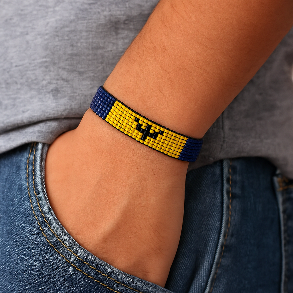 Barbados Flag Bracelet: Handmade Bracelet, Adjustable Beaded String with Patriotic Design