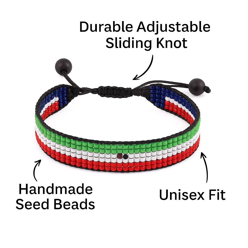Equatorial Guinea Flag Bracelet:  Handmade Adjustable Beaded Wristband