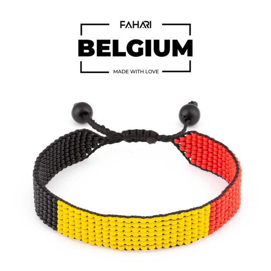 Belgium Flag Bracelet: Handmade Bracelet, Adjustable Beaded Boho-Style Rope Bangle with Patriotic Design