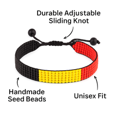 Belgium Flag Bracelet: Handmade Bracelet, Adjustable Beaded String