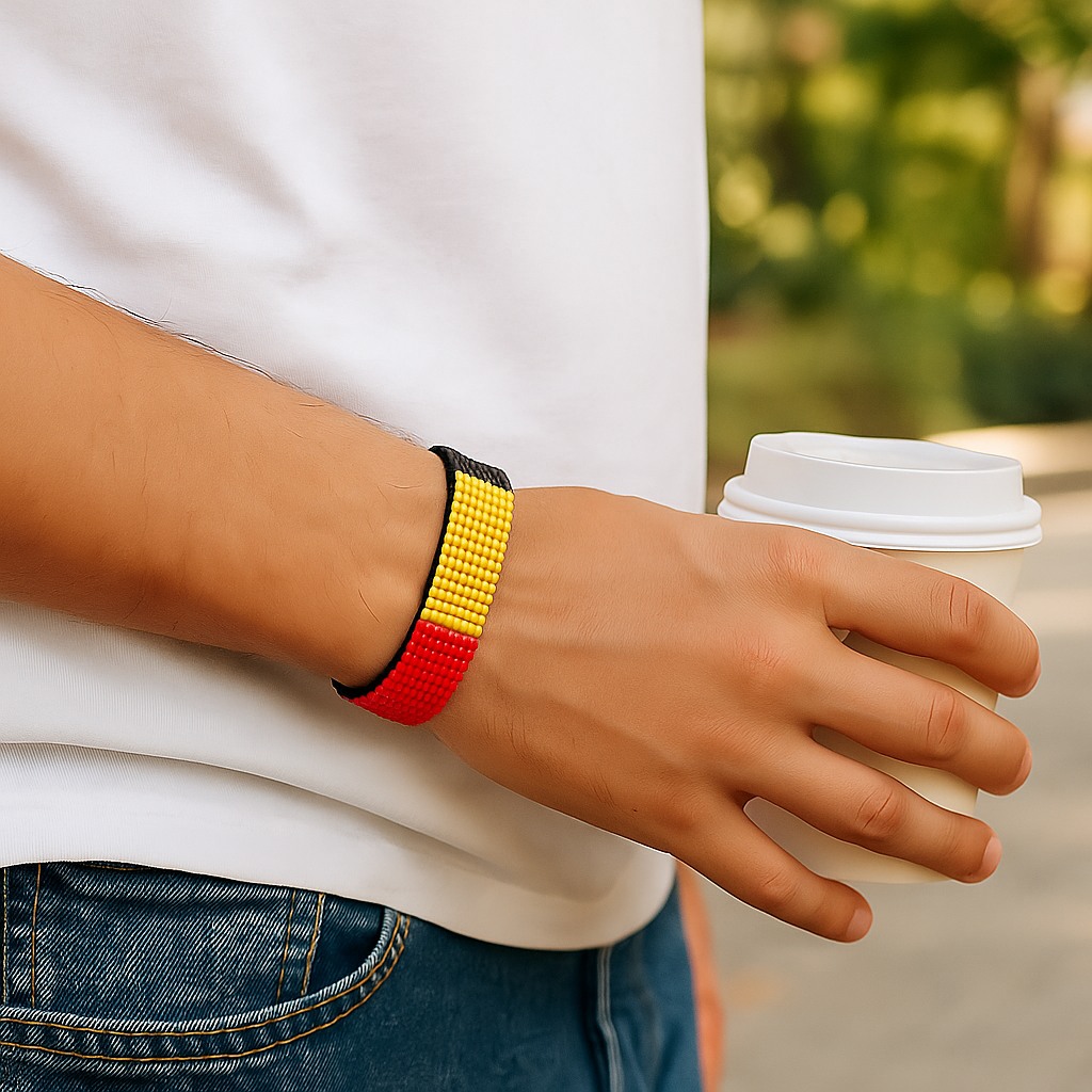 Belgium Flag Bracelet: Handmade Bracelet, Adjustable Beaded String