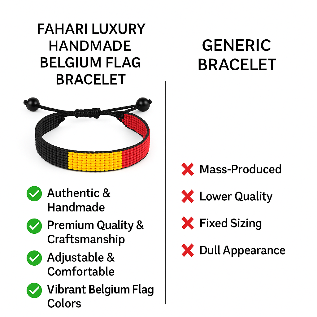 Belgium Flag Bracelet: Handmade Bracelet, Adjustable Beaded String