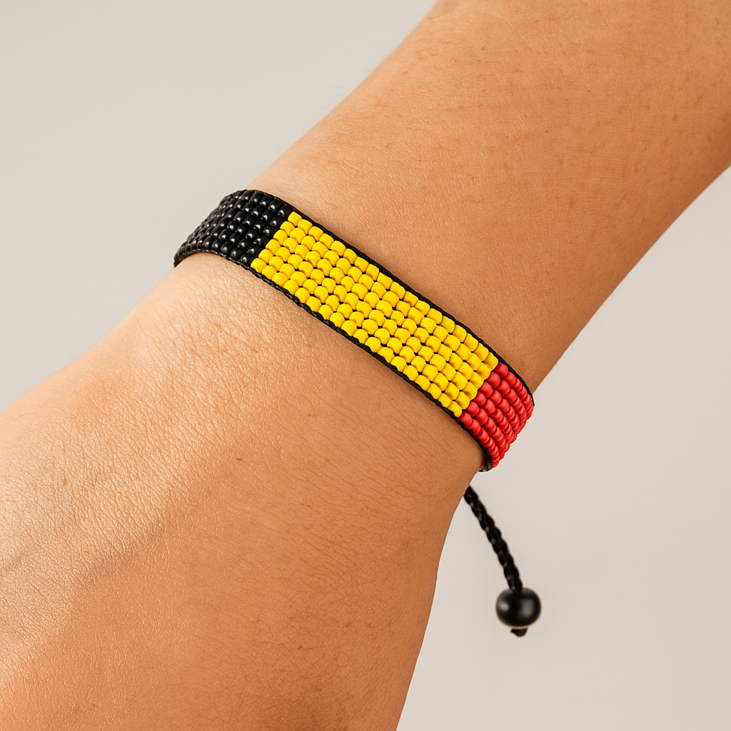 Belgium Flag Bracelet: Handmade Bracelet, Adjustable Beaded String