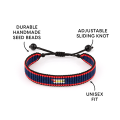 Belize Flag Bracelet: Handmade, with Adjustable Beaded String.