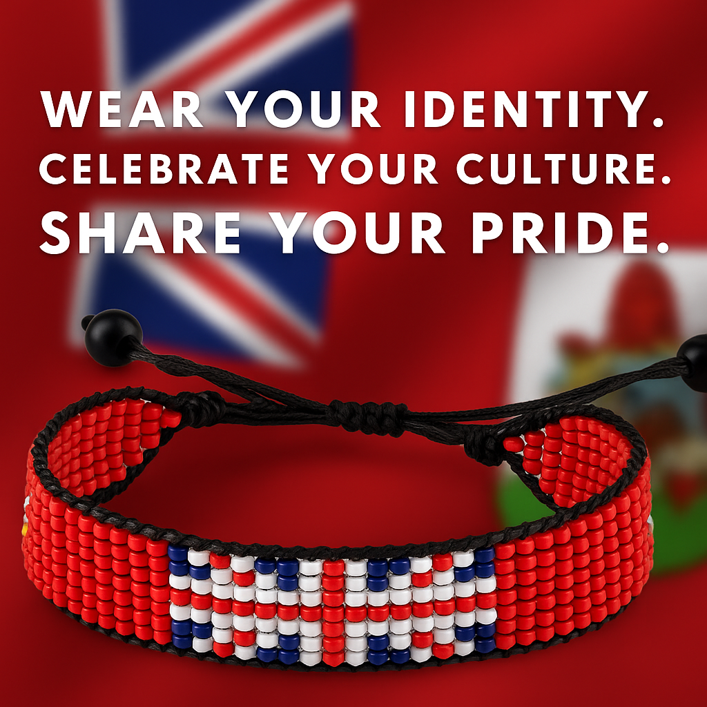 Bermuda Flag Bracelet:  Handmade, Adjustable Beaded Wristband