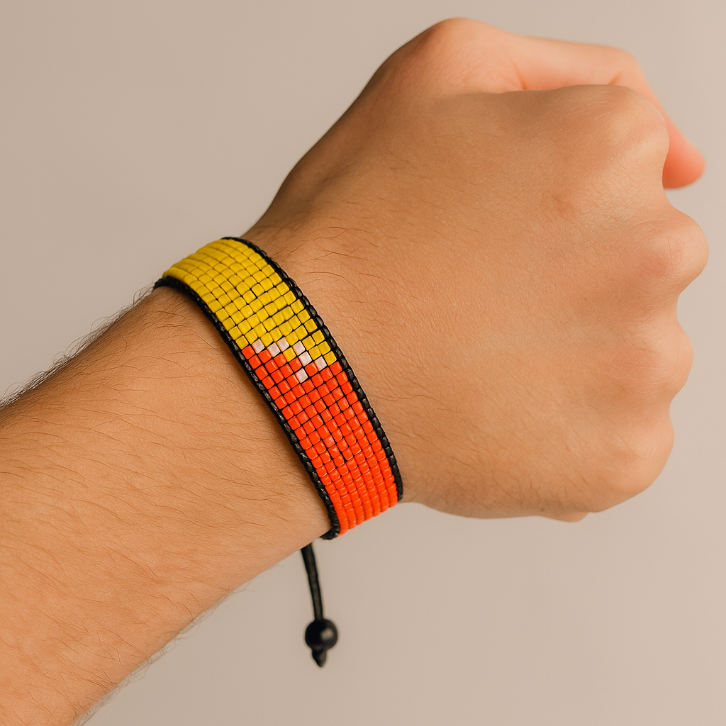 Bhutan Flag Bracelet: Handmade Bracelet, Adjustable Beaded String with Patriotic Design