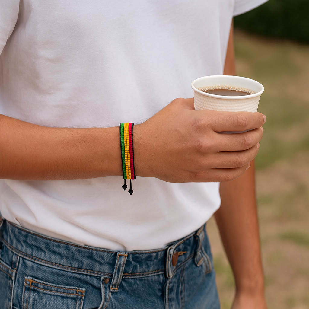 Bolivia Flag Bracelet: Handmade Bracelet, Adjustable Beaded String with Patriotic Design