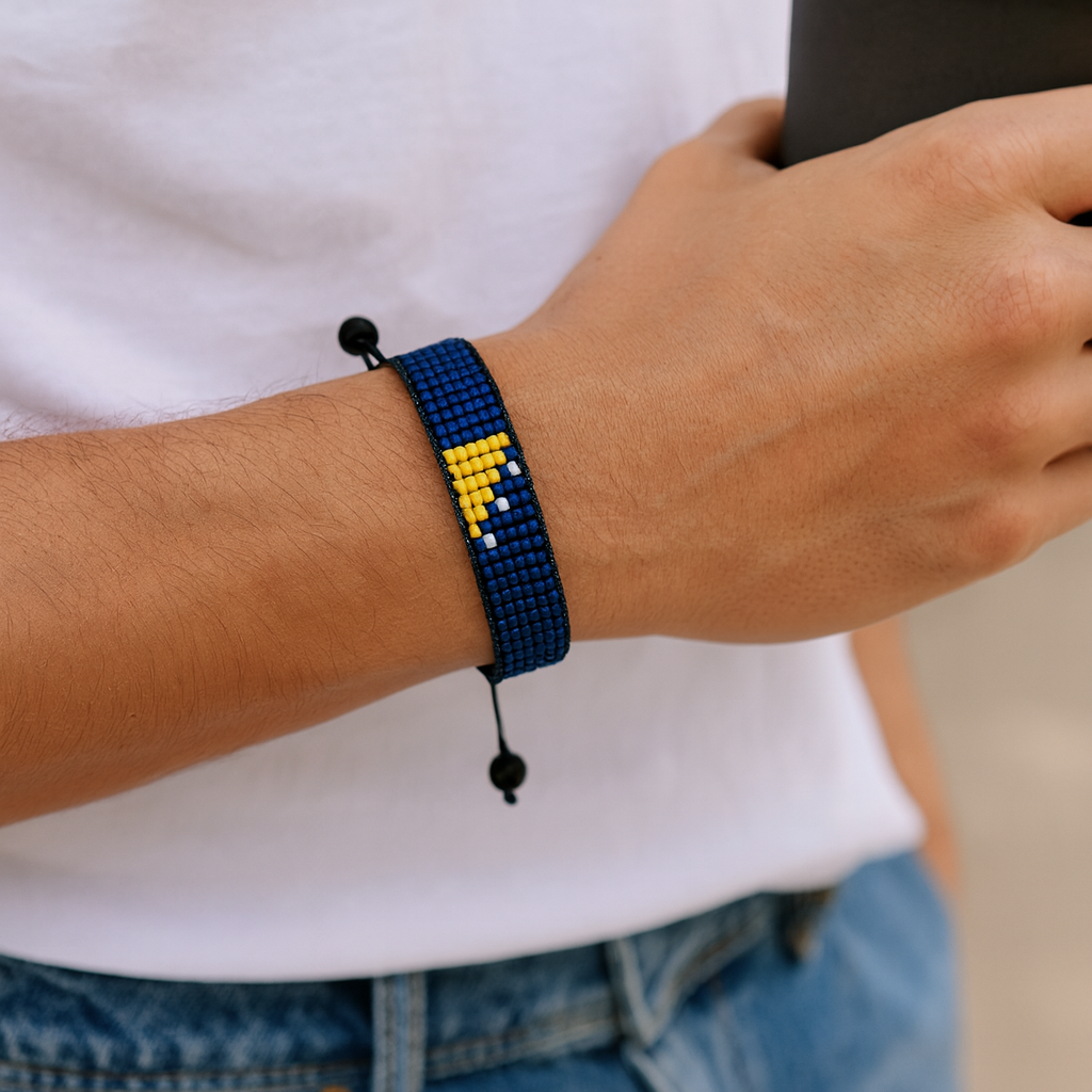 Bosnia and Herzegovina Flag Bracelet: Handmade Bracelet with Adjustable Beaded String Wristband