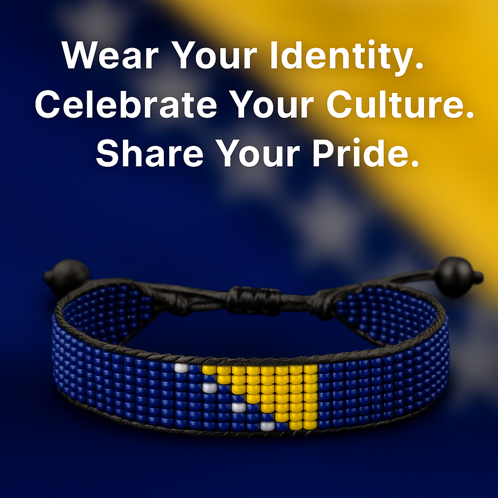 Bosnia and Herzegovina Flag Bracelet: Handmade Bracelet with Adjustable Beaded String Wristband