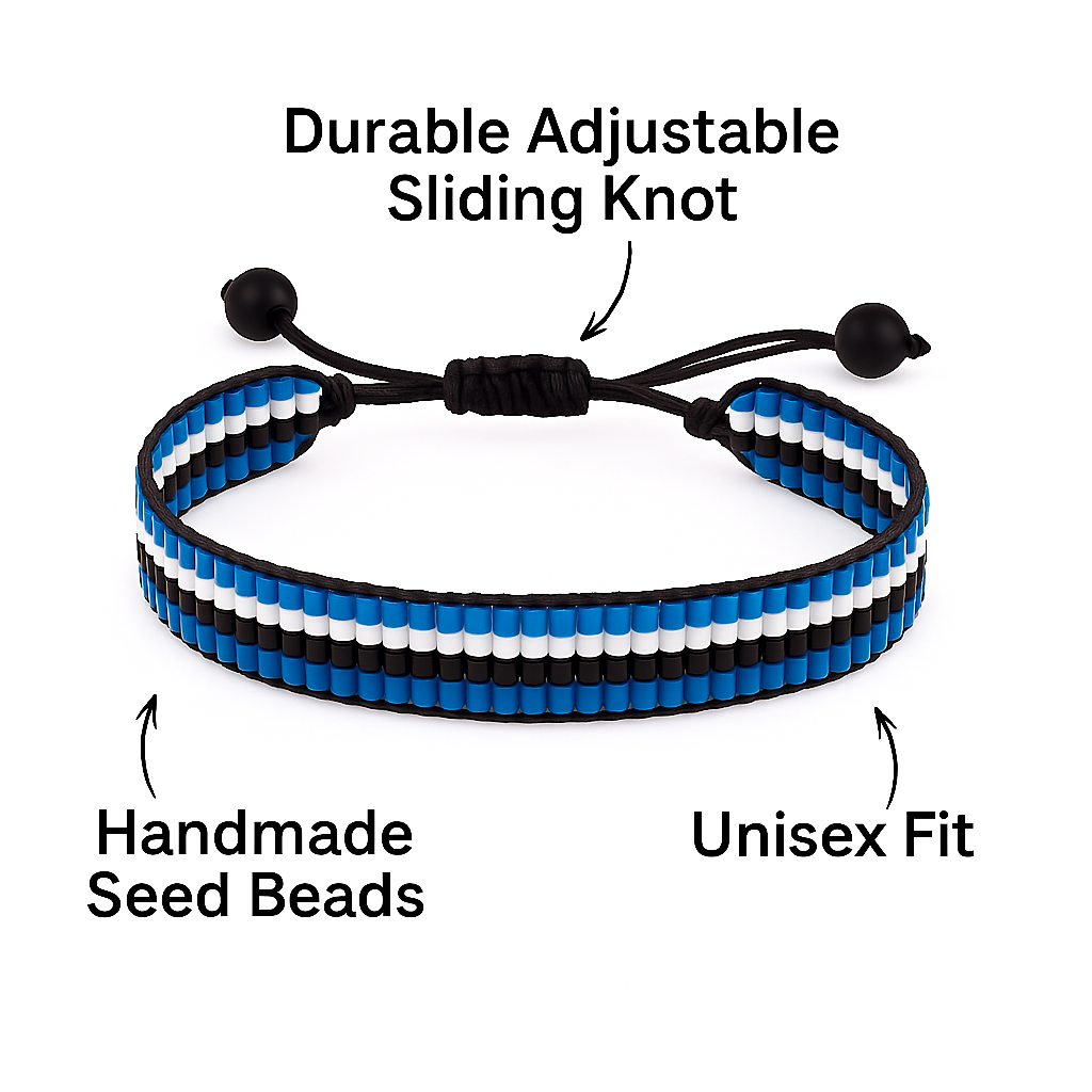 Botswana Flag Bracelet: Handmade Bracelet with Adjustable Beaded String Wristband