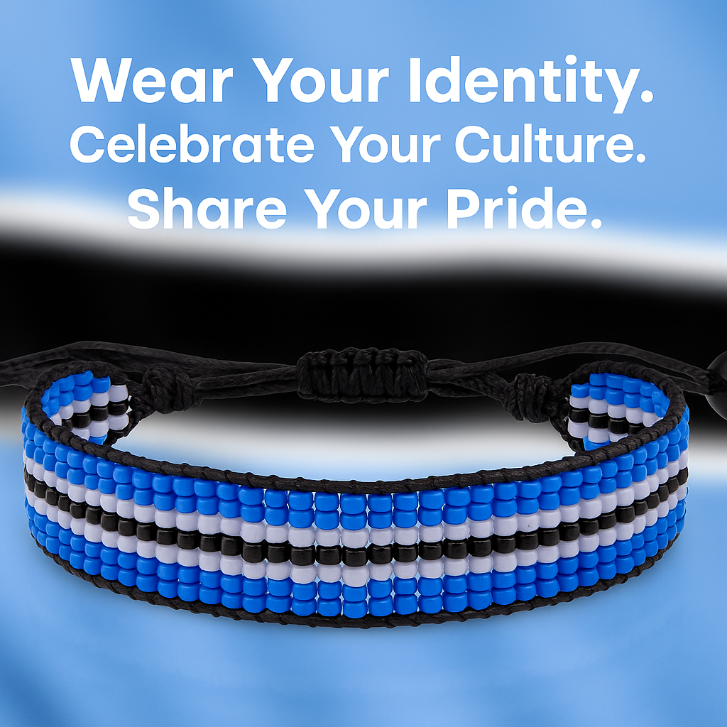 Botswana Flag Bracelet: Handmade Bracelet with Adjustable Beaded String Wristband