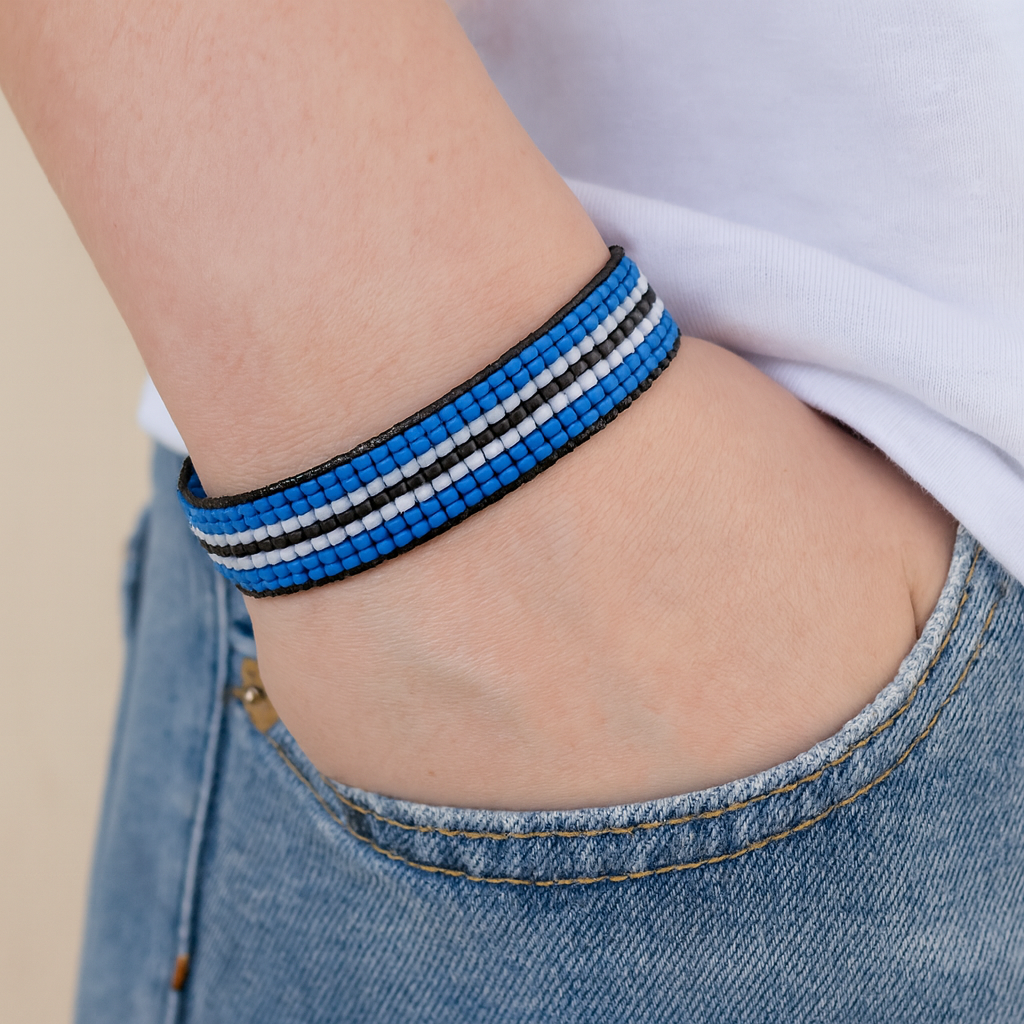 Botswana Flag Bracelet: Handmade Bracelet with Adjustable Beaded String Wristband